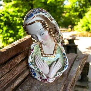Virgin Mary Madonna Bust Handpainted Made in Italy Christian Religious Sculpture